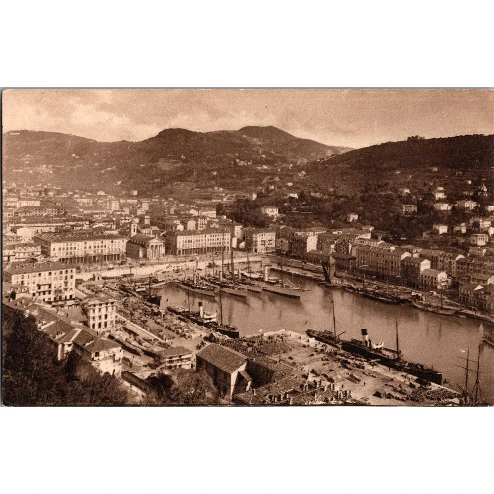 Vintage Nice France‎ Port View Postcard Chateau Scene Sepia Tone